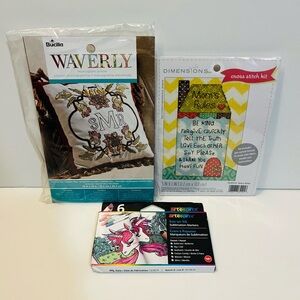 Dimensions Mom's Rules Cross Stitch Bucilla Monogram Pillow & Artesprix Ink Lot